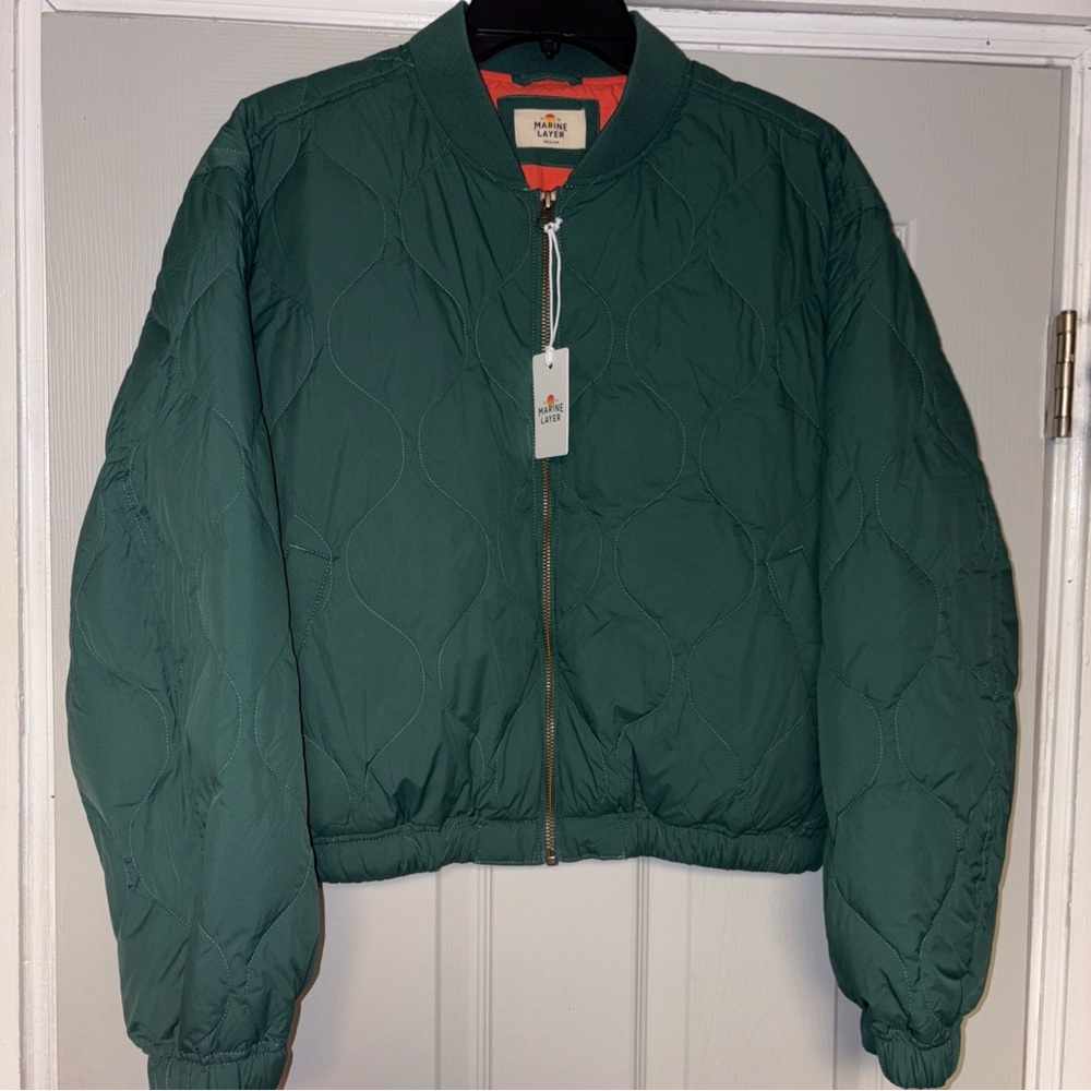 New Marine Layer Avalon Lightweight Full Zip Quilted Bomber Green Size Medium